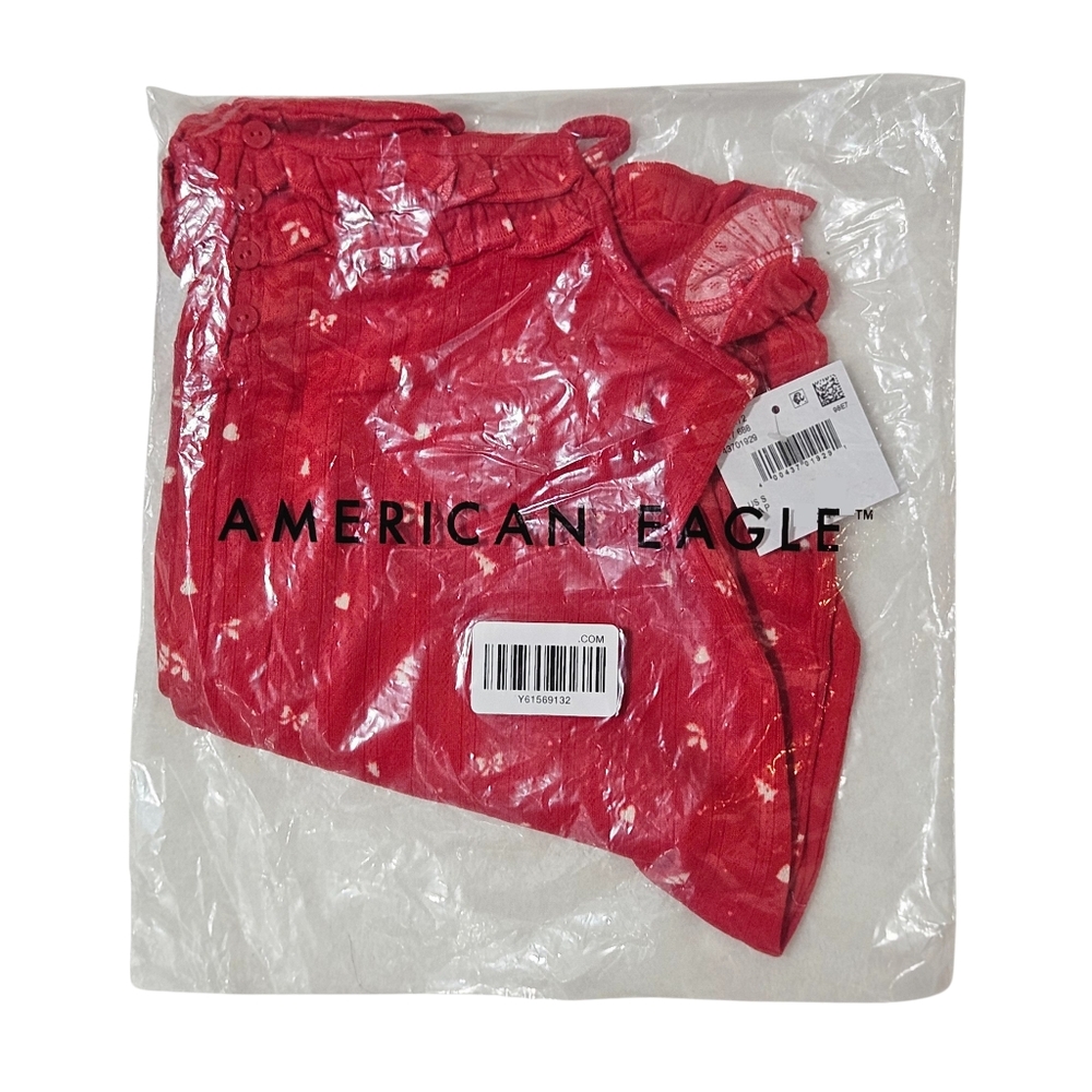 American Eagle Luxe Plush Romper Small Ruby Kiss Red Ditsy Ruffle Christmas Gift